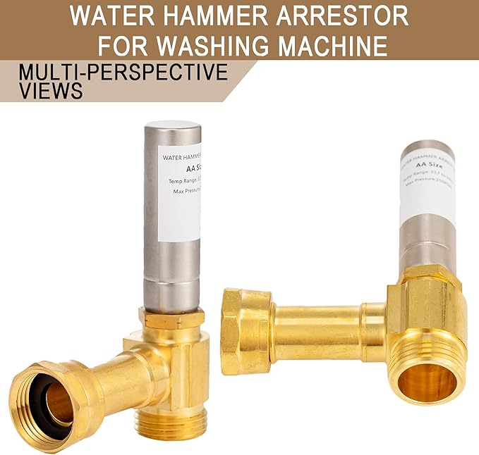 [2 Pieces] Lingmfg Water Hammer Arrestor For Washing Machine, 3/4 Inch Female Thread Swivel Nut x 3/4 Inch Male Thread, Brass