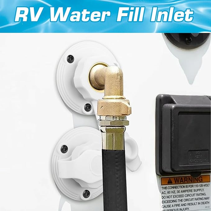 RV City Water Inlet with Brass Check Valve, Fresh Water Fill Flange for Camper Hookup, Durable RV Water Replacement Connection Fittings, White