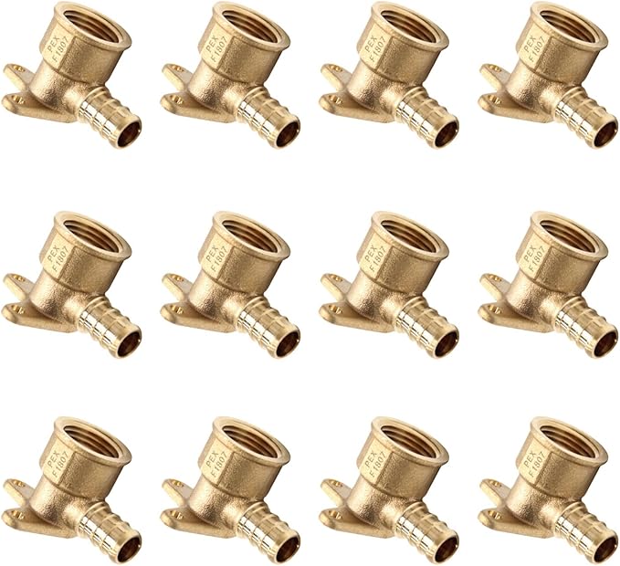 12-Pack Pex Drop-Ear Brass Barb Crimp Fittings 1/2 Inch x 1/2 Inch Female NPT Drop-Ear Elbow, ASTM F1807,(PEX1807225-12PCS)