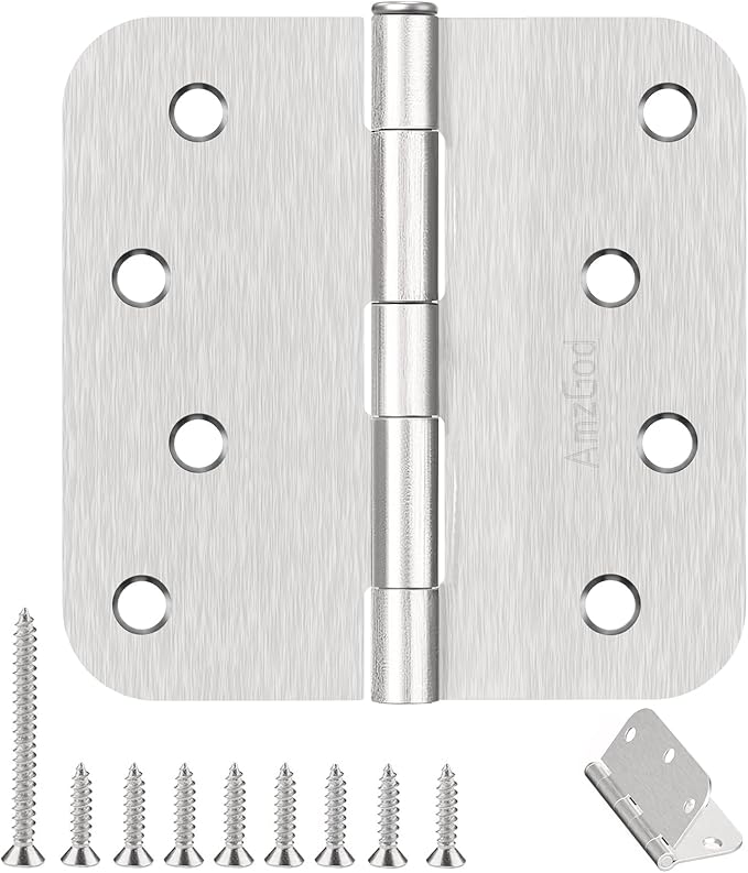 4 Inch Door Hinges 3 Pack, Brushed Nickel Interior Door Hinges with 5/8" Radius Corners, Heavy Duty 4"x4" Satin Nickel Hinges for Residential Front Door, Silver Finish