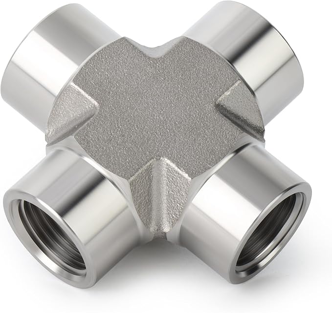 TAISHER 1PCS Forging of 316L Stainless Steel 4 Way Pipe Fittings, 1/4" x 1/4" x 1/4" x 1/4" NPT Female Pipe Fittings