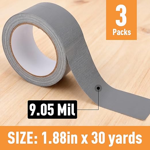 3 Pack Duct Tape, 9 Mil Thickness 1.88" x 30 Yards Duct Tape Heavy Duty, Strong Adhesive Silver Waterproof Tape for Indoor Outdoor Repairs Tear by Hand