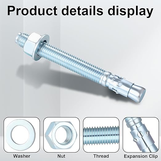 Shimeyao 20 Pack 3/4'' x 7'' Wedge Anchors Zinc Plated Concrete Anchors for 2 Post Car Lift Carbon Steel Fastener for Concrete Installation with Nuts and Washers