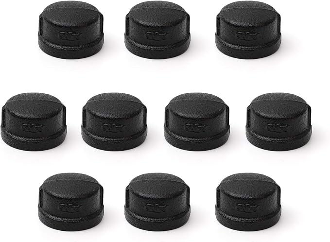 3/4" Black Pipe Cap, Home TZH 10 Pack Pipe Fitting Caps for Steam-Punk Vintage Shelf Bracket DIY Plumbing Pipe Decor Furniture (10, Black 3/4 Inch)