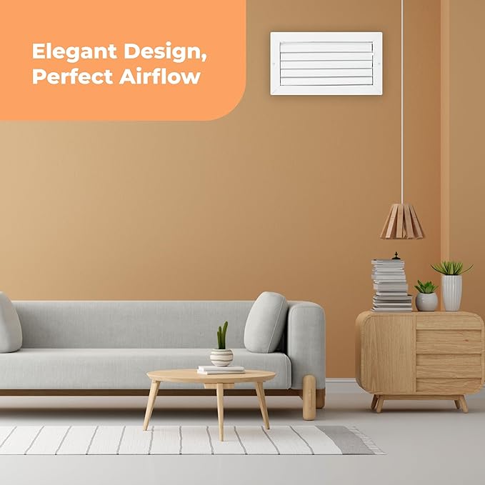 Aluminum 12 x 6 in (Duct Opening) 1-Way Air Duct Register Vent Cover for Ceiling and Wall - Modern HVAC Louver Vent Cover Adjustable – Durable Rustproof Wall Grille – Overall Size 13-5/8 x 7-5/8 Inch
