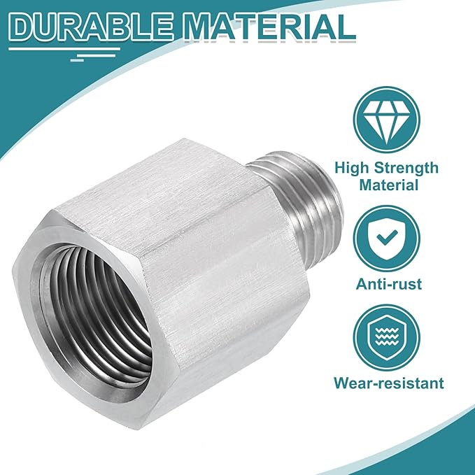 uxcell Pipe Fitting Reducing Adapter, 1/4" NPT Male x G3/8" Female 304 Stainless Steel Reducer Connector for Water Oil Air Pressure Gauge, Silver
