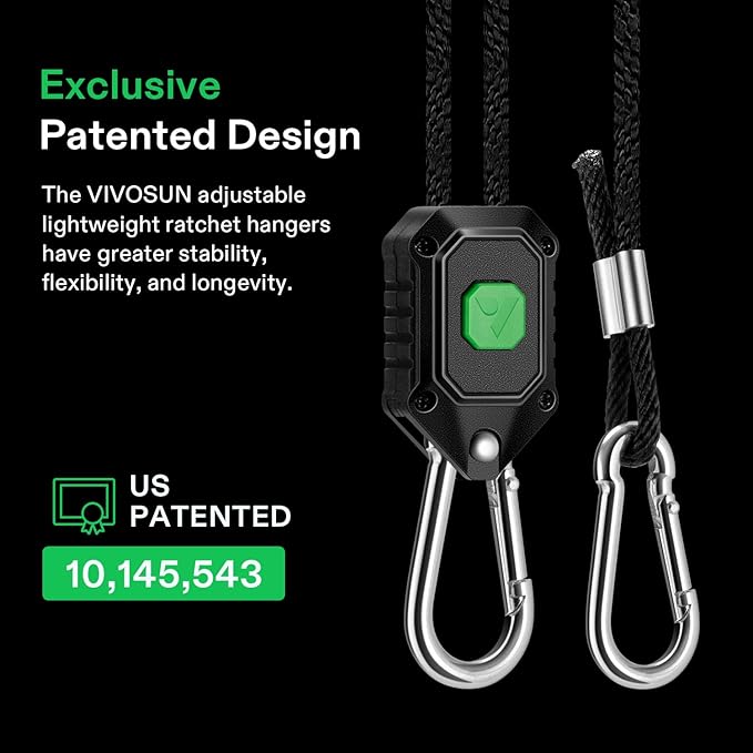 VIVOSUN 2-Pair 1/8 Inch Adjustable Grow Light Hanger, Heavy Duty Rope Hanger with Reinforced Metal Gears, 8Ft. Long and 150 lbs Weight Capacity Rope for Grow Light, Inline Fan, Filters