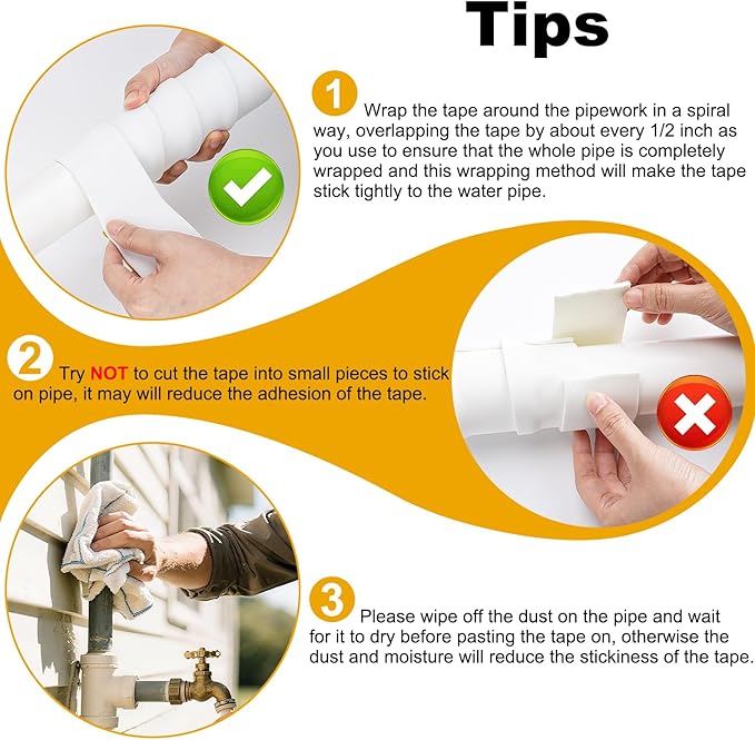 DEMEDO Pipe Insulation Tape, Pipe Wrap Insulation Foam Tape Self Adhesive, Outdoor Water Pipe Insulation Roll for HVAC, AC Line Insulation, 3 inch x 16.5 FT Heat Tape for Water Pipe, White