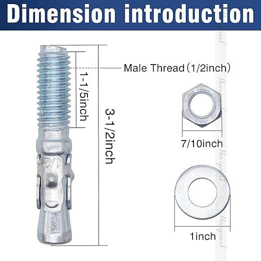 1/2" x 3-1/2" Wedge Anchor, for Cement and Concrete only, zinc-Plated Carbon Steel Screws and lag Bolts （10 pcs