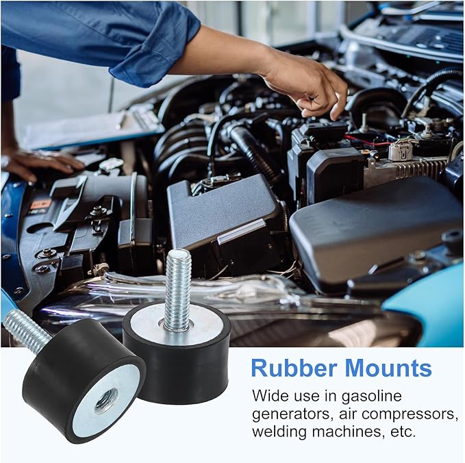 uxcell M6 Rubber Mounts, 1Pcs 24x15mm(DxH) Rubber Cylindrical Anti Vibration Isolator Shock Absorber with Lock Nut for Car Bobbin Generator Air Compressors