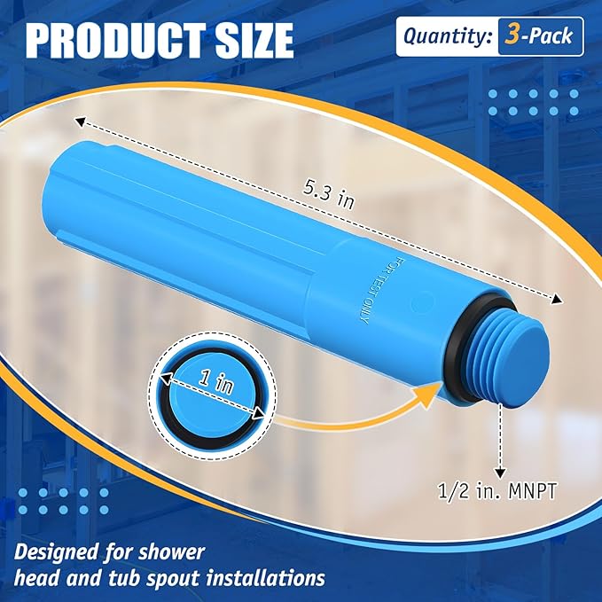 Feekoon 1/2 Inch MNPT Bathroom Shower Test Plug, Reusable Pressure Testing Plug for Shower and Tub Installations, Easy to Install (3 Pack)