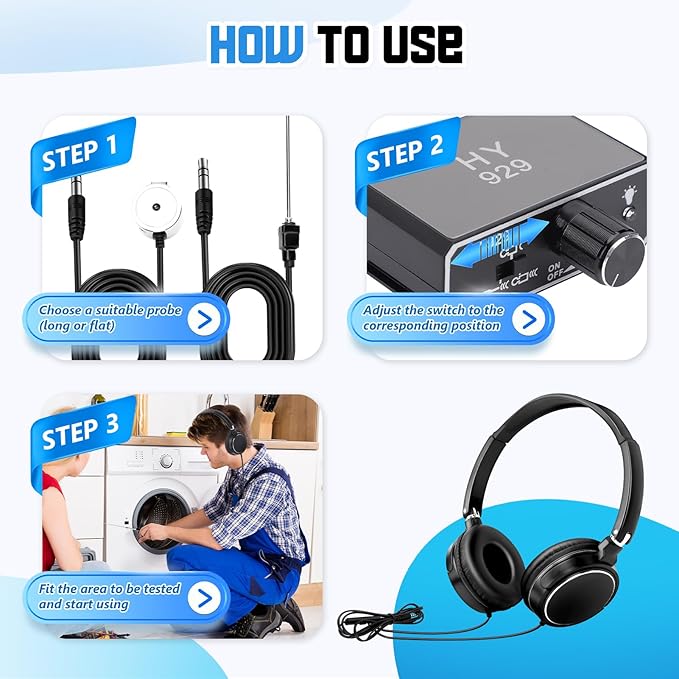 Professional Water Leak Detectors for Home, Water Leak Detection Device, Dual Probe Design, Sound Amplifier for Underground Pipes, Walls, Construction Sites