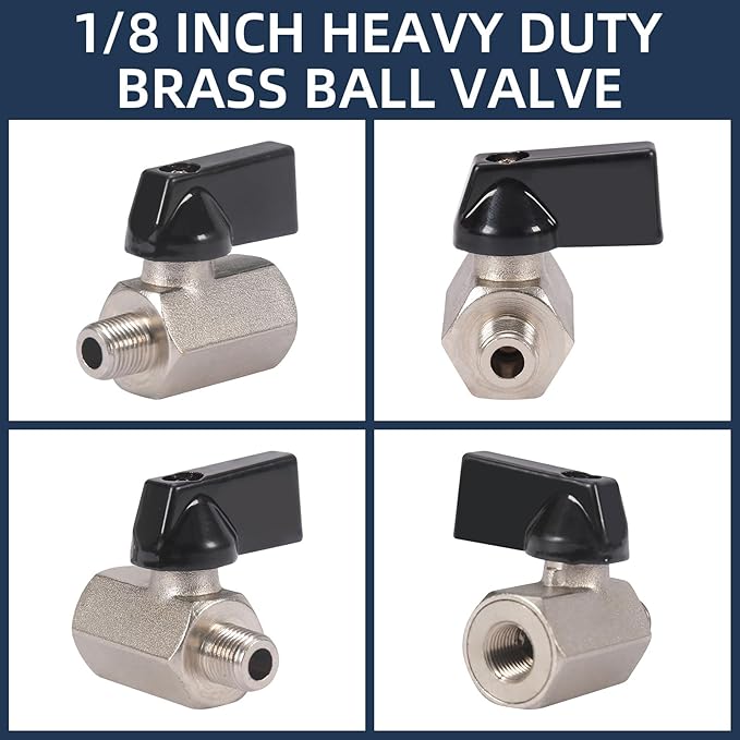 10 Pack 1/8'' Mini Brass Ball Valve 1/8 Inch Female x Male Threaded NPT Ball Valve Shut-Off Valve Plumbing Fitting for Water Oil Gas