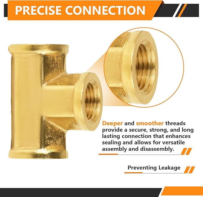 10-PCs HeSun Brass Pipe Fitting, 1/8" x 1/8" x 1/8" NPT Female Thread Tee