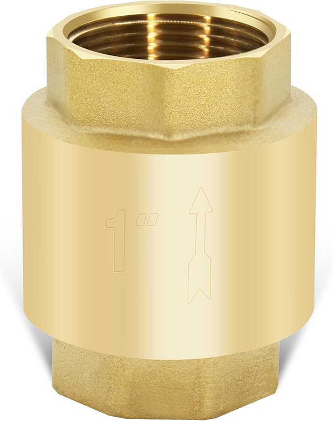 1" NPT Brass Vertical Check Valve, NPT Thread Vertical Lead-Free In-Line Spring Check Valve, Non Return One Way Counterflow Valve to Prevent the Medium Backflow for Oil Water Gas Air DN25