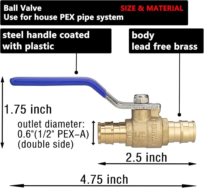 (4 Pack) Lidertik 1/2 inch PEX-A Expansion Ball Valve Shut Off Valve 1/4 Turn LI-QF1-1960-0.5(4 PCS)