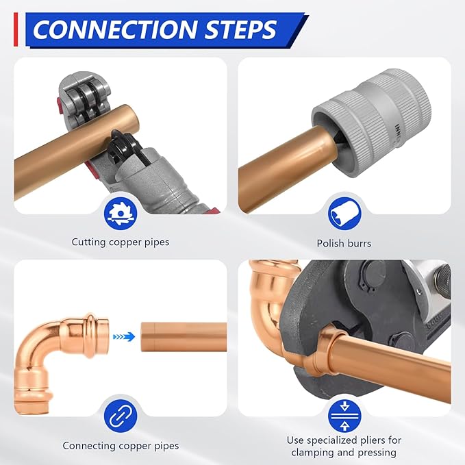 (10-Pack YVSKM) Copper Press 1/2" Long Radius Elbow Fittings,90° Copper Pipe Fittings for Water Supply, Plumbing & Hydronic Heating|Press Connect Elbow Compatible with ProPress & Standard Press Tools