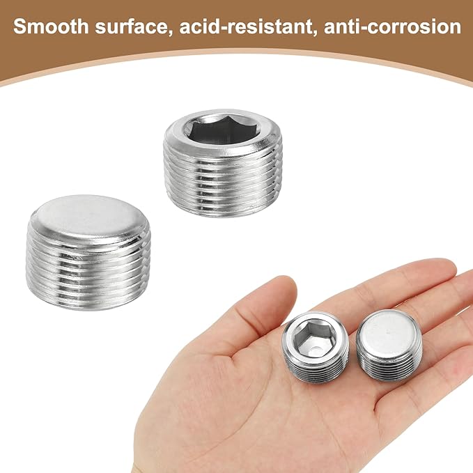 Pipe Plug Stainless Steel Internal Hex Thread Socket Pipe Plug Fitting - Fitting for (Sealing Port - Air Tanks - Water Outlets) 3/4 Inch NPT Male & 6 Pack