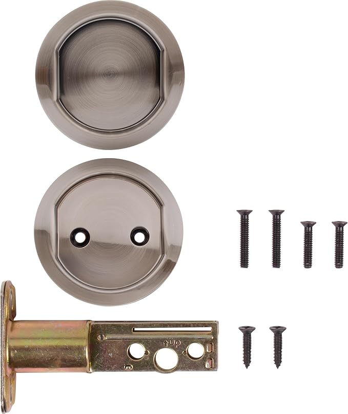 Round Pocket Door Lock, Passage (Hall/Closet) Latch, 2-3/4" Backset, RCL, Antique Nickel by Stone Harbor Hardware