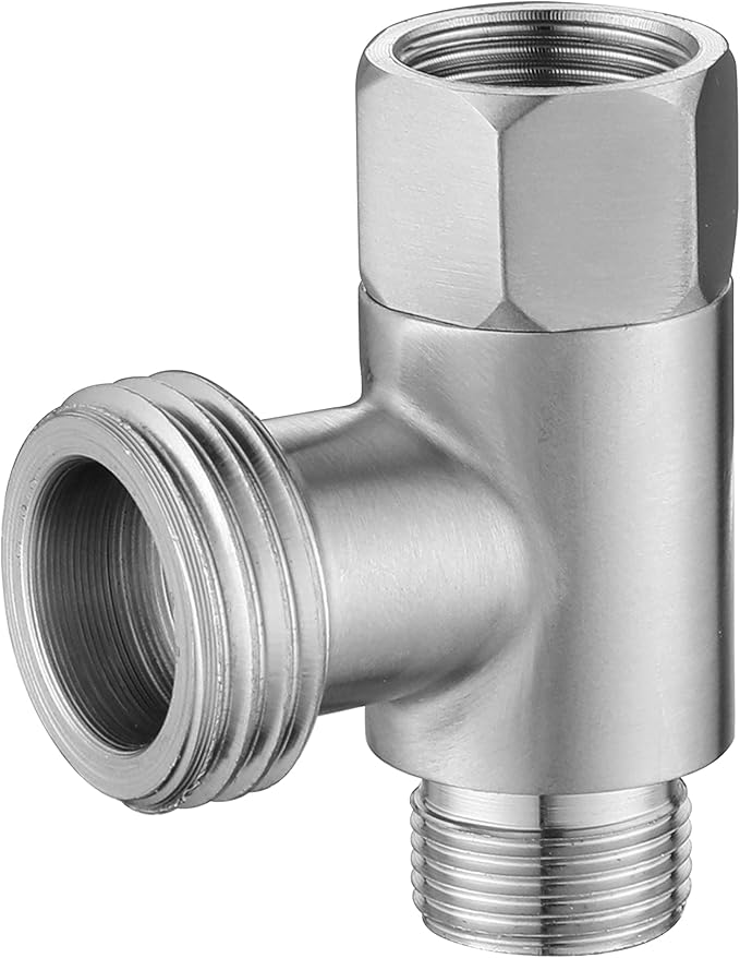 3/8 x 1/2 Adapter T Connector, ADD-A-Tee Adapter 3 Way Valve 3/8 Tee Compression, Stainless Steel Splitting Water Supply T Pipe Fitting for Bidet Hose, Angle Stop Valve T Connector