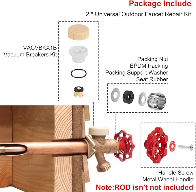 ASSE 1019-A Universal Outdoor Faucet Repair Kit (VACVBKX1B Vacuum Breaker,Metal Handle),Wall Hydrant Complete Repair Kit,Anti-Siphon Frostproof Faucet Valve Hose Faucet Fitting Repair Kit（2Pack）