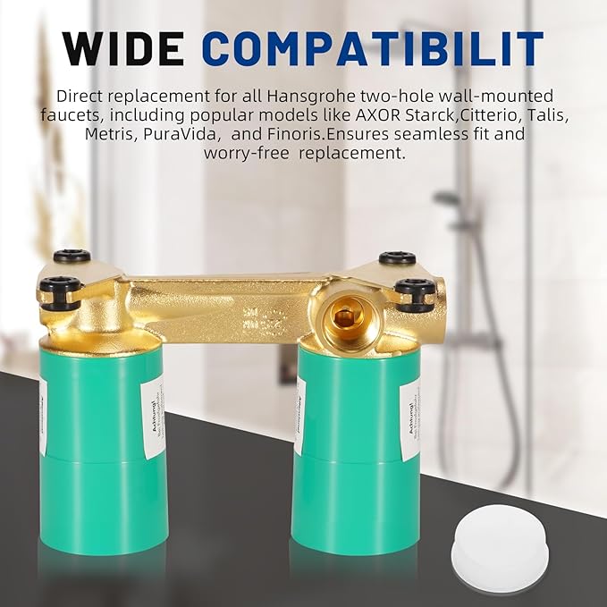 13622181 Rough-In Valve for Hansgrohe Two-Hole Wall-Mounted Faucets AXOR Starck, Citterio, Talis, Metris, PuraVida, Solid Brass Concealed Valve Replacement for Bathroom & Shower Systems
