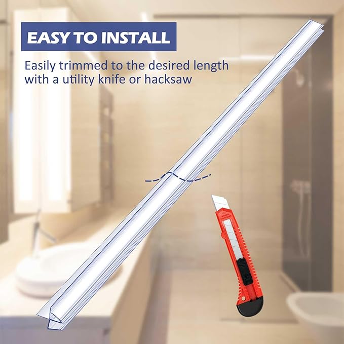 Frienda 2 Pcs Shower Door Bottom Seal 1/4" x 36'' Clear PVC Glass Door Sweep Shower Frameless Seal Strip for Replacement Stopping Leaks and Creating Water Barrier