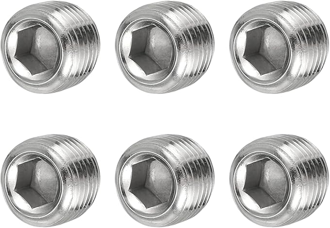 Pipe Plug Stainless Steel Internal Hex Thread Socket Pipe Plug Fitting - Fitting for (Sealing Port - Air Tanks - Water Outlets) 1/8 Inch NPT Male & 6 Pack