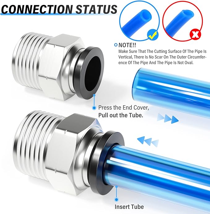 TAILONZ PNEUMATIC Male Straight 1/2 Inch Tube OD x 1/2 Inch NPT Thread Push to Connect Fittings PC-1/2-N4 (Pack of 5)