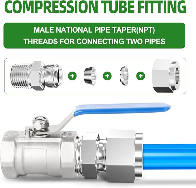 TAISHER 1PCS 304 Stainless Steel Compression Tube Pipe Fitting Connector, 3/4" Tube OD x 1/2" NPT Male Straight Adapter