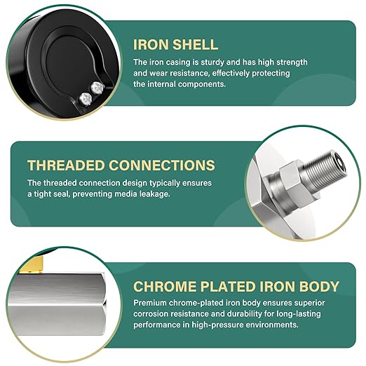 0-100PSI Gas Pressure Test Gauge, 3/4FNPT Connection 2" Dial Size, Chrome Plated Steel Body Assembly, for Measuring The Pressure of Gas Line, Gas Circuit, Air