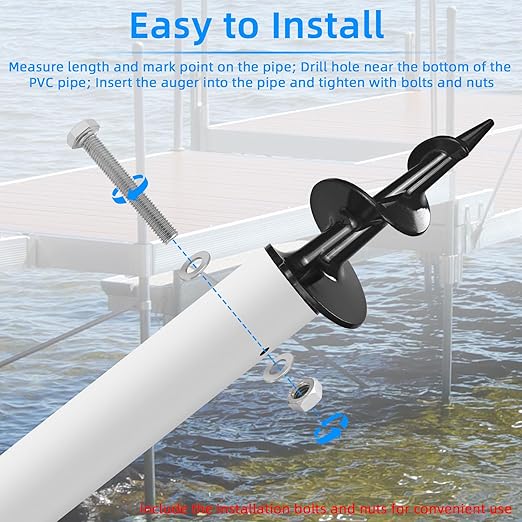 Dock Auger Sand Auger Boat Anchor for PVC Tubing Sandbar Anchor,Sand Anchor for Boat,Dock Auger Fit 1.5" Schedule 40 PVC with 1.57" ID,for Secure Pontoon Boat Beach Umbrella Shallow Water Anchor