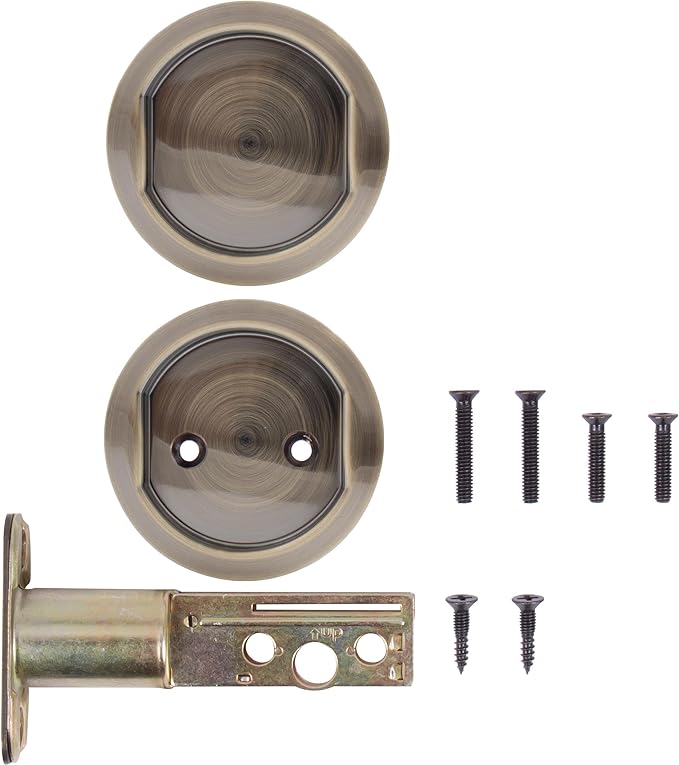 Round Pocket Door Lock, Passage (Hall/Closet) Latch, 2-3/4" Backset, RCL, Antique Brass by Stone Harbor Hardware