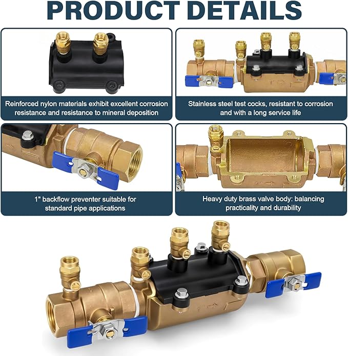 1-350 1" Double Check Backflow Preventer, Prevent Backpressure and Backsiphonage,Complete Double Check Valve Assembly.