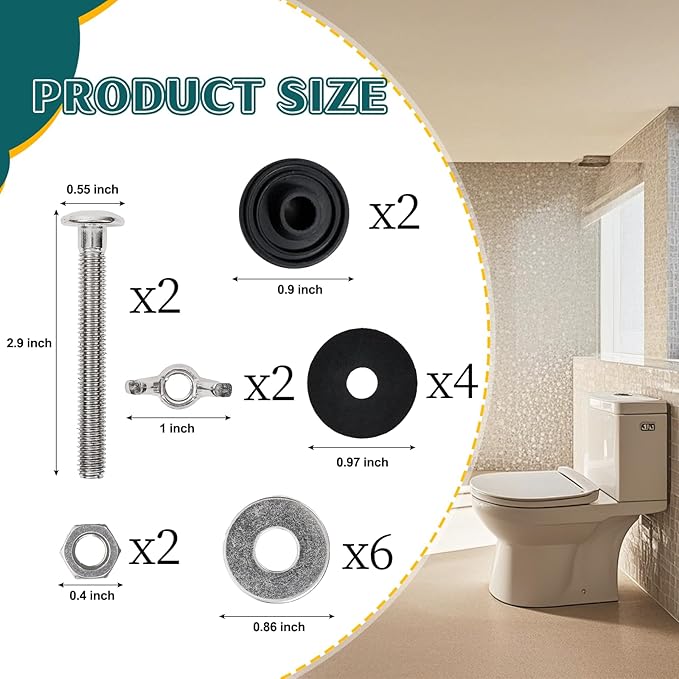 8PCS M6 Universal Toilet Tank to Bowl Bolts Kit, Heavy Duty Toilet Tank Bolts and Washers, 304 Stainless Steel Toilet Seat Bolts Kit, with Extra Long Nut Easy to Install (ΦM6, 8)