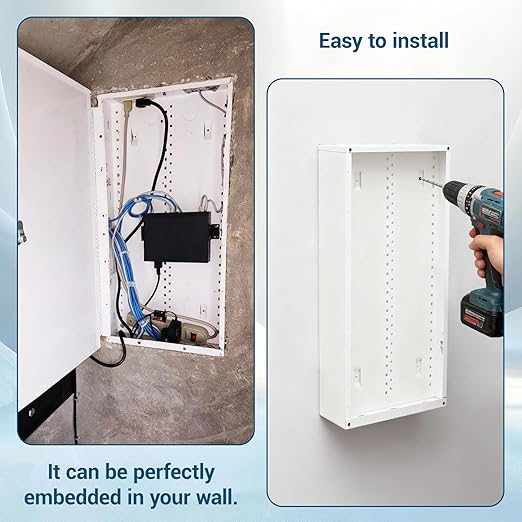 28" Media Enclosure Network Box Cable Management with Hinged Cover Lock, Made of 20# Cold-Rolled Steel Sheet, Suitable for Recessed or Surface Mounting