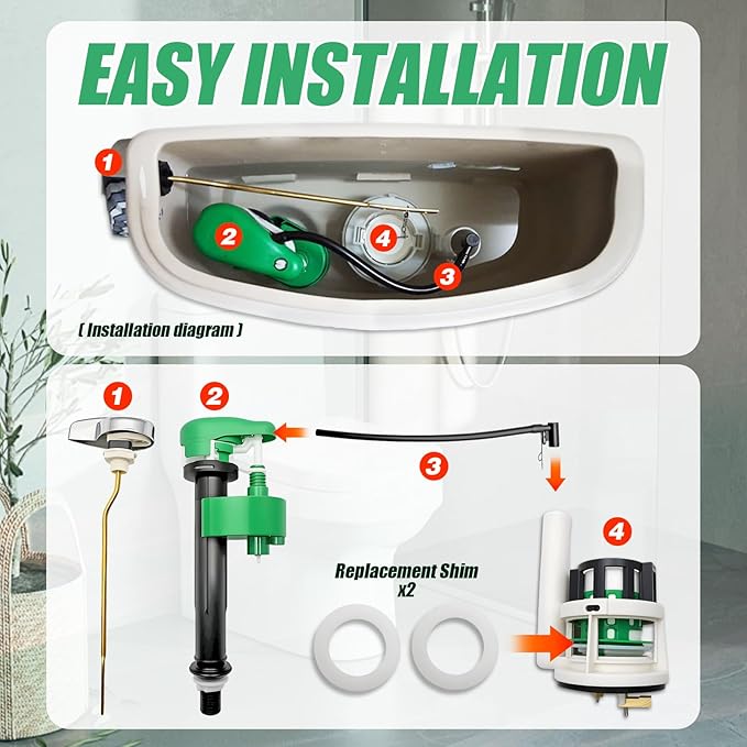 3-Inch Flush Valve Repair Kits Compatible with TOTO Replacement Parts, for Most One-Piece Toilets, Includes Toilet Flush Valve, Flush Handle Lever, Adjustable Fill Valve, Gasket