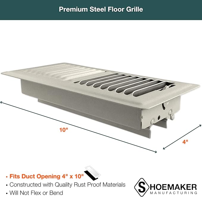 Shoemaker 4x10 Floor Register – Khaki Light Heavy Duty Metal Floor Vent Cover for Home Floors - Premium Forced Air Vent Covers