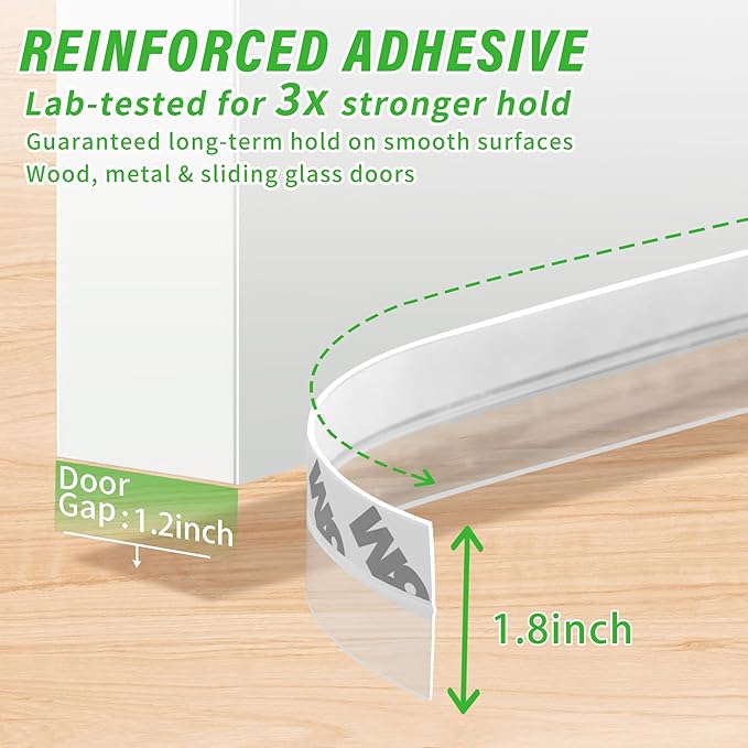 Weather Stripping Door Seal – 33ft Extra-Wide Silicone, Strong Adhesive, Seals Large Gaps for Maximum Winter Cold Protection and Weatherproofing, 1.8in Transparent