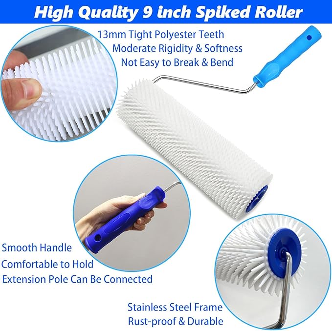 9 Inch Screed Spiked Roller Self Leveling Concrete Roller Epoxy Roller Spike Shoes for Epoxy Flooring Cement Floor Leveling Tools Screed Compound Roller