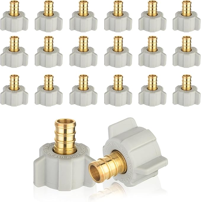20-Pack HeSun PEX Fittings, 1/2" Pex x 1/2" Female NPT Swivel Adapter, Brass Crimp Fitting for ASTM F1807(PEX1807296)