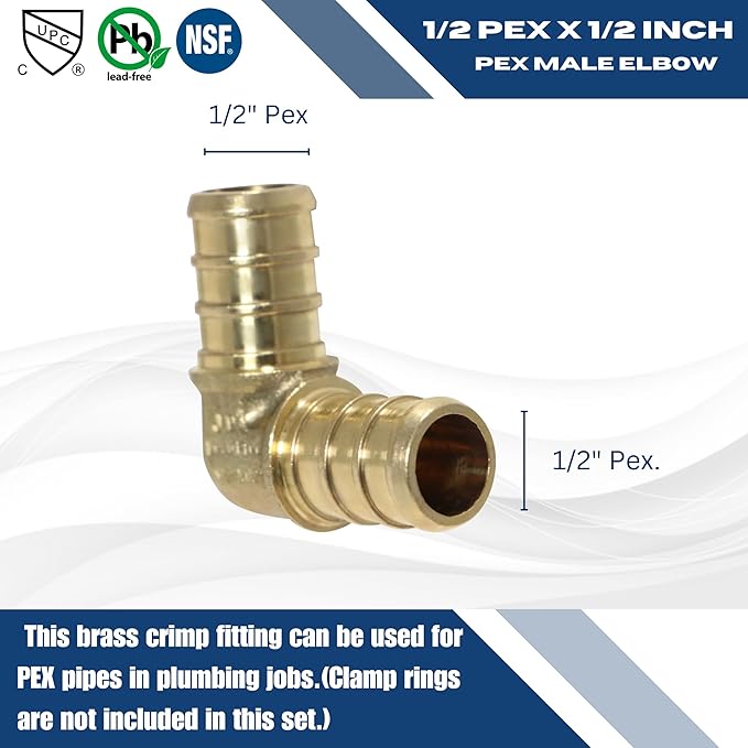 XFITTING 1/2 in Pex Elbow, Brass Pex B Crimp Fittings, 100 Pieces