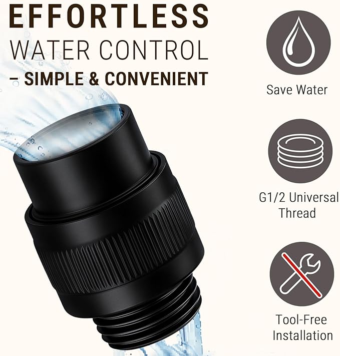 G-Promise All Metal Shower Head Shut Off Valve, G1/2" Shower Flow Control Valve for Handheld or Bidet Sprayer (Matte Black)