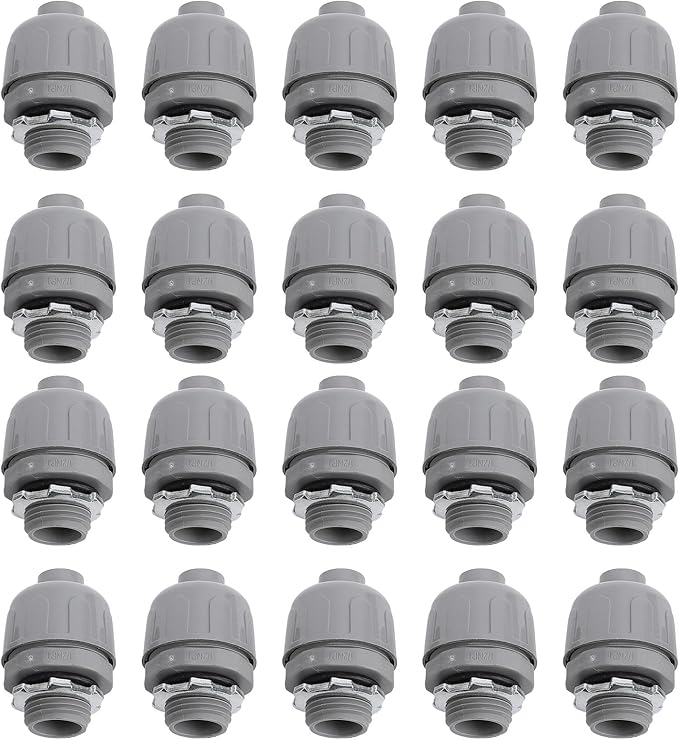POCREATION 20PCS Liquid Tight Connector, Non Metallic Flexible Electrical Conduit Fittings with 3/4 Inch NPT Interface, for PVC Conduits and Outdoor Lighting Devices