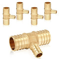 5-Pack HeSun PEX Fittings, 1"x1"x1/2" Pex Tee, Brass Crimp Fitting for ASTM F1807(PEX1807086)