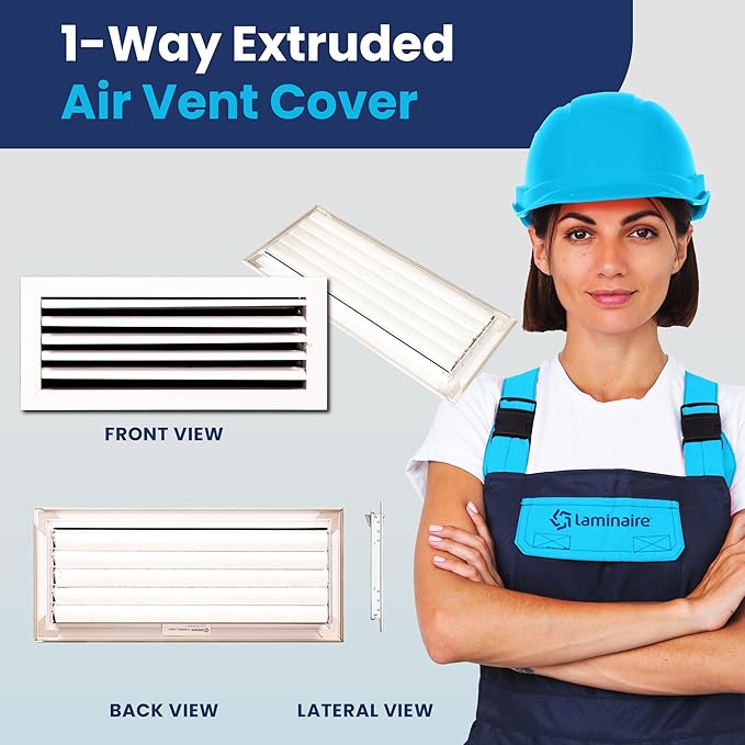 6x16 Inch (Duct Opening) Aluminum 1-Way Air Flow Vent – HVAC Vent Cover for Wall or Ceiling – Quiet HVAC Wall Register with Multi-Shutter Damper – Adjustable Curved Blade - Plastic Seal for Tight Fit