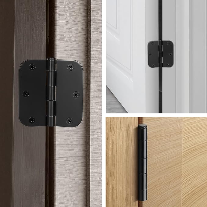 KNOBWELL 48 Pack Matte Black Door Hinges Door Hinges, No Squeak 3.5" X 3.5" Interior Hinge with 5/8" Radius in Black