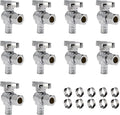 10 Pcs Quarter Turn 1/2 Inch Pex x 3/8 Inch Compression Angle Stop Valve, 1/2"Pex x 3/8" OD Compression Angle Shut Off Valve, Solid Brass, Chrome