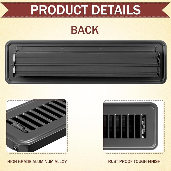 Tandefio 6 Pcs 2" x 12" Floor Register Vent Covers Metal Heavy Duty Walkable Floor Air Vent Covers with Rust Proof Finish Grille Easy Adjust Air Supply Lever for Home Wall Ceiling (Gray)