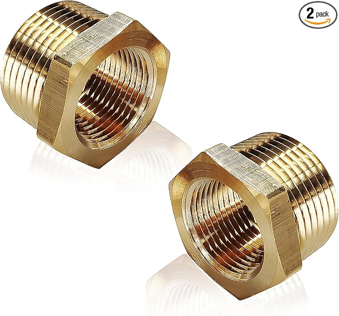 2 Pcs Brass Bushing 1" Male to 3/4" Female, 1" to 3/4" NPT Adapter Hex Brass Reducing Pipe Adapter Fitting Pipe Hose Tube Adapter Convert